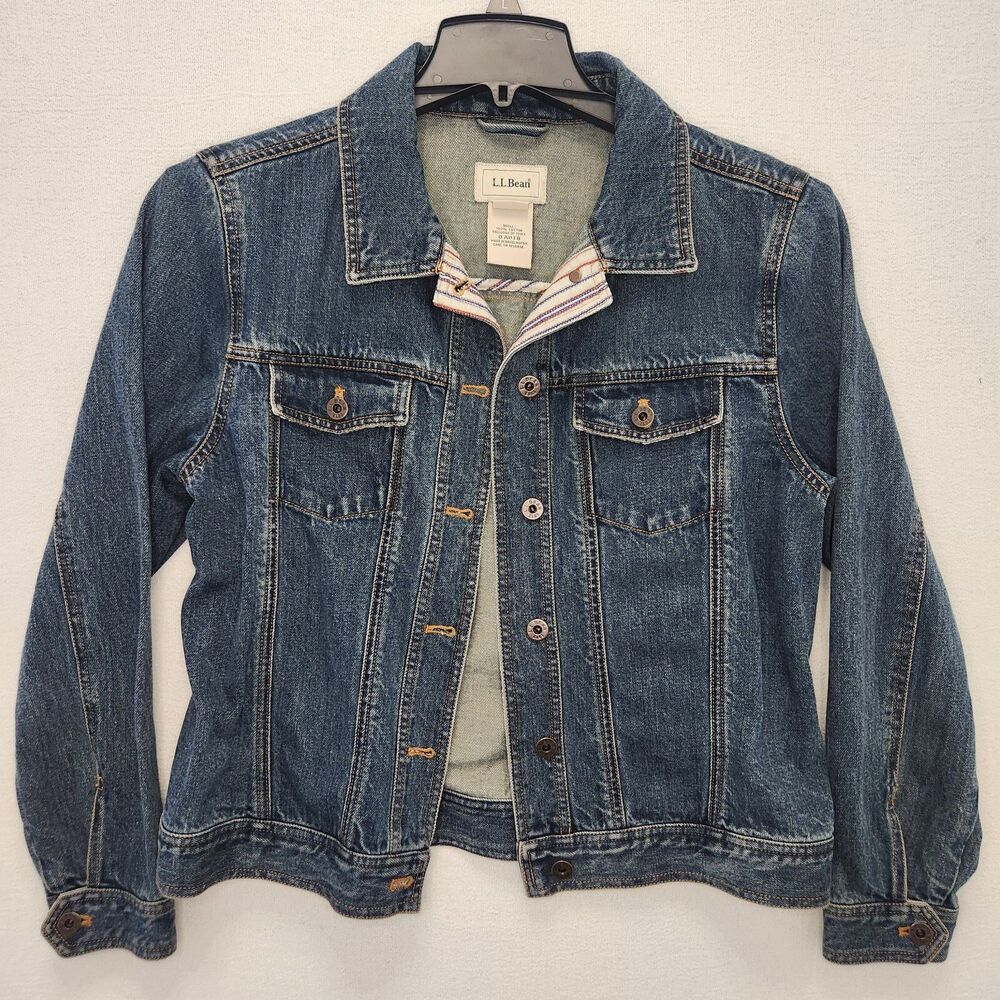 Vintage L.L. Bean Women's Blue Dark Wash Denim Jean Jacket Size Medium